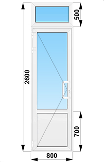 Входные уличные одностворчатые двери с импостом 800x2600